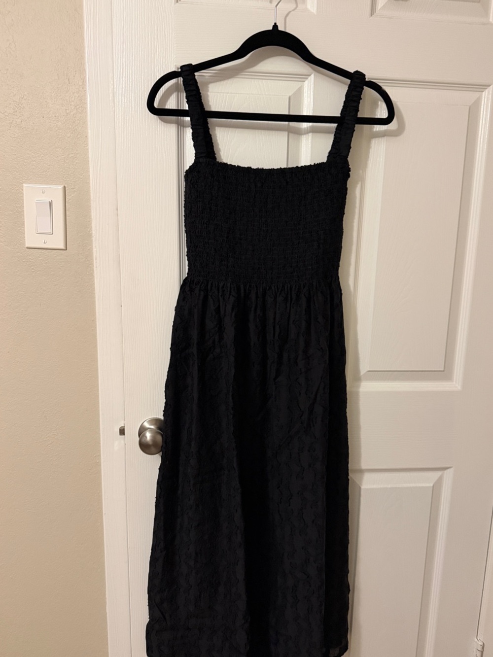 Hill House Anita Black Smocked Midi Dress with Wide Straps